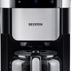 Severin KA 4813 Kaffeemaschine Schwarz, Edelstahl (gebürstet) Fassungsvermögen Tassen=10 Display, Glaskanne, mit Mahlwer